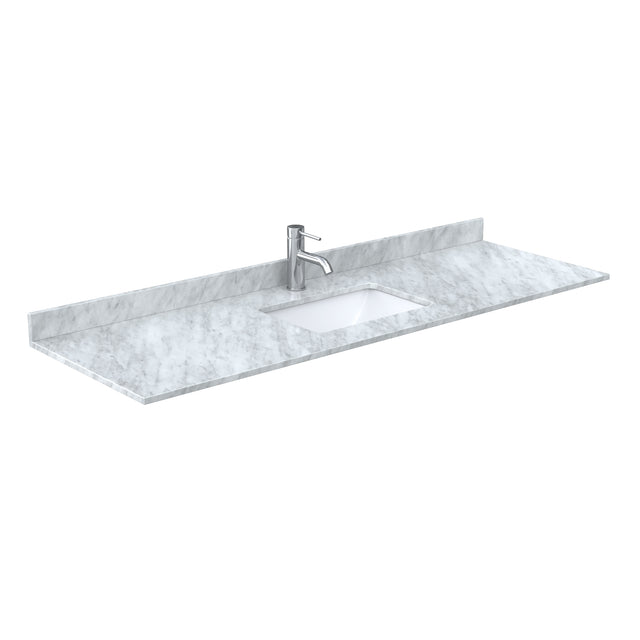 Miranda 66 Inch Single Bathroom Vanity in Green White Carrara Marble Countertop Undermount Square Sink Matte Black Trim 58 Inch Mirror