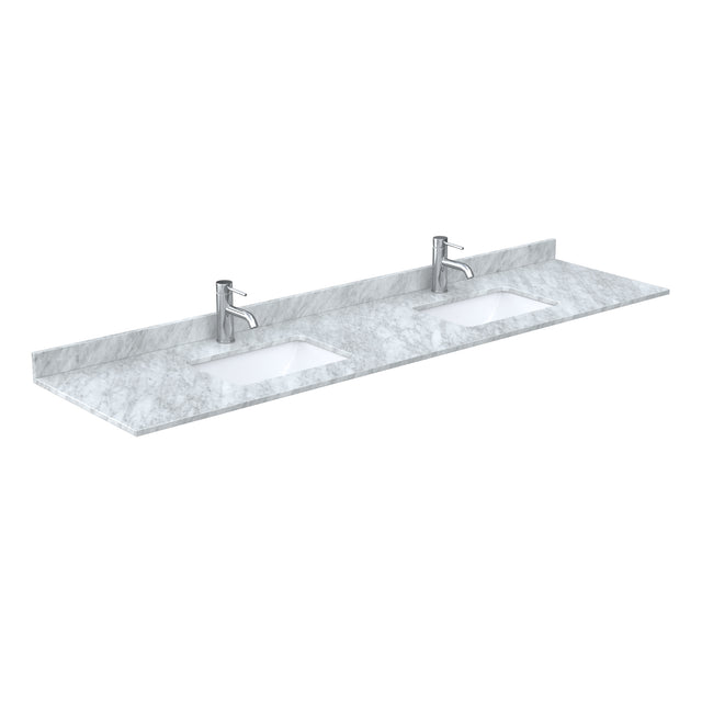 Miranda 84 Inch Double Bathroom Vanity in White White Carrara Marble Countertop Undermount Square Sinks Matte Black Trim 70 Inch Mirror