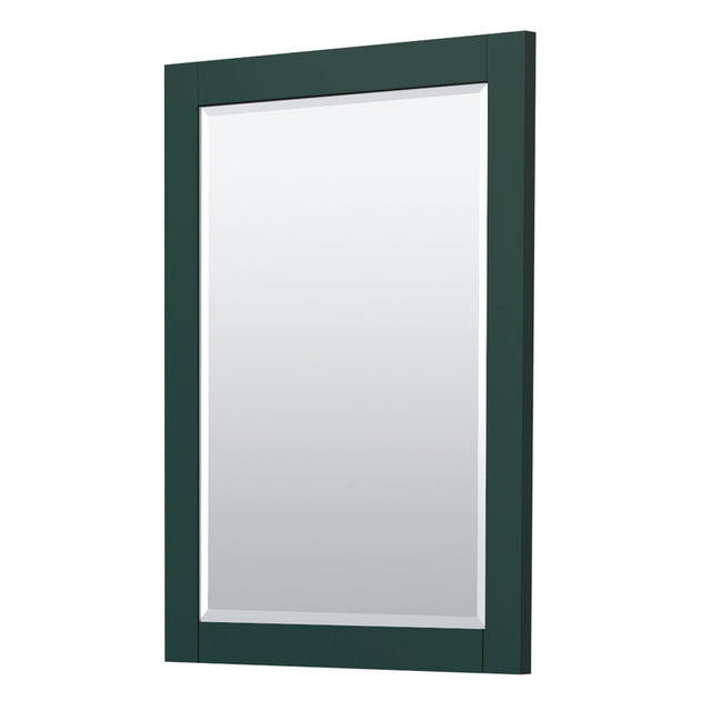 Miranda 30 Inch Single Bathroom Vanity in Green 1.25 Inch Thick Matte White Solid Surface Countertop Integrated Sink Brushed Gold Trim 24 Inch Mirror