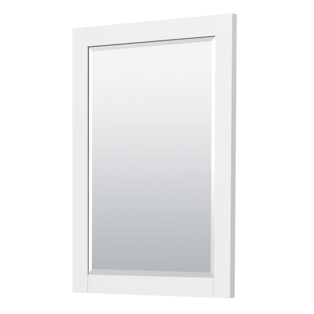 Miranda 30 Inch Single Bathroom Vanity in White 1.25 Inch Thick Matte White Solid Surface Countertop Integrated Sink Brushed Gold Trim 24 Inch Mirror