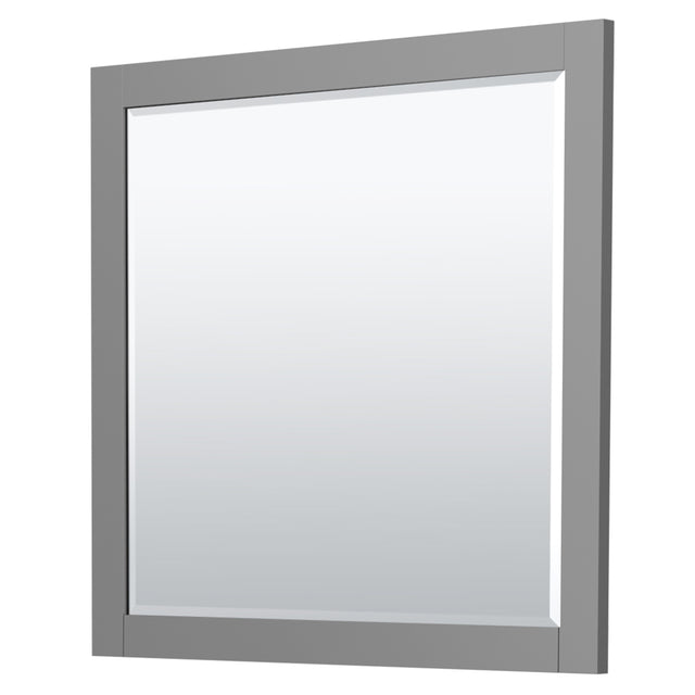 Miranda 36 Inch Single Bathroom Vanity in Dark Gray 1.25 Inch Thick Matte White Solid Surface Countertop Integrated Sink Brushed Gold Trim 34 Inch Mirror