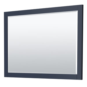 Miranda 54 Inch Single Bathroom Vanity in Dark Blue White Cultured Marble Countertop Undermount Square Sink Brushed Nickel Trim 46 Inch Mirror
