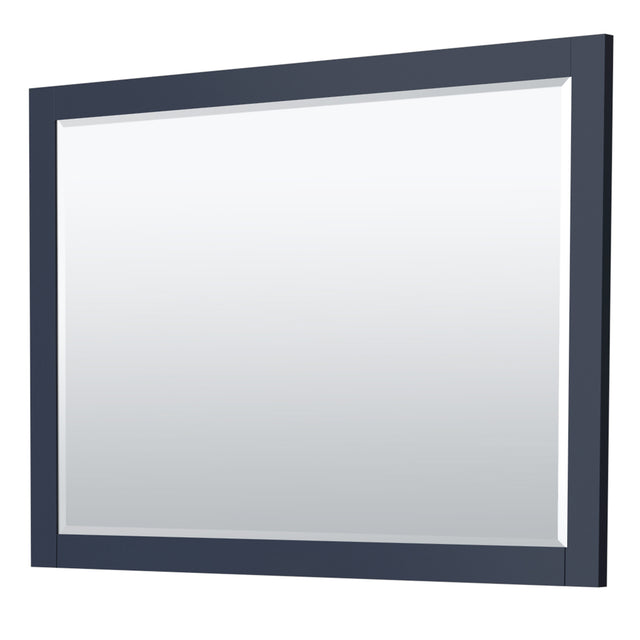 Miranda 54 Inch Single Bathroom Vanity in Dark Blue White Cultured Marble Countertop Undermount Square Sink Brushed Gold Trim 46 Inch Mirror