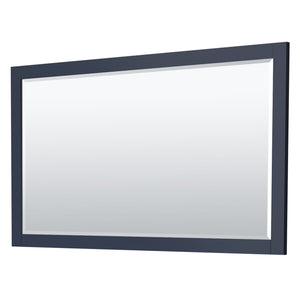 Miranda 66 Inch Double Bathroom Vanity in Dark Blue White Cultured Marble Countertop Undermount Square Sinks Brushed Nickel Trim 58 Inch Mirror