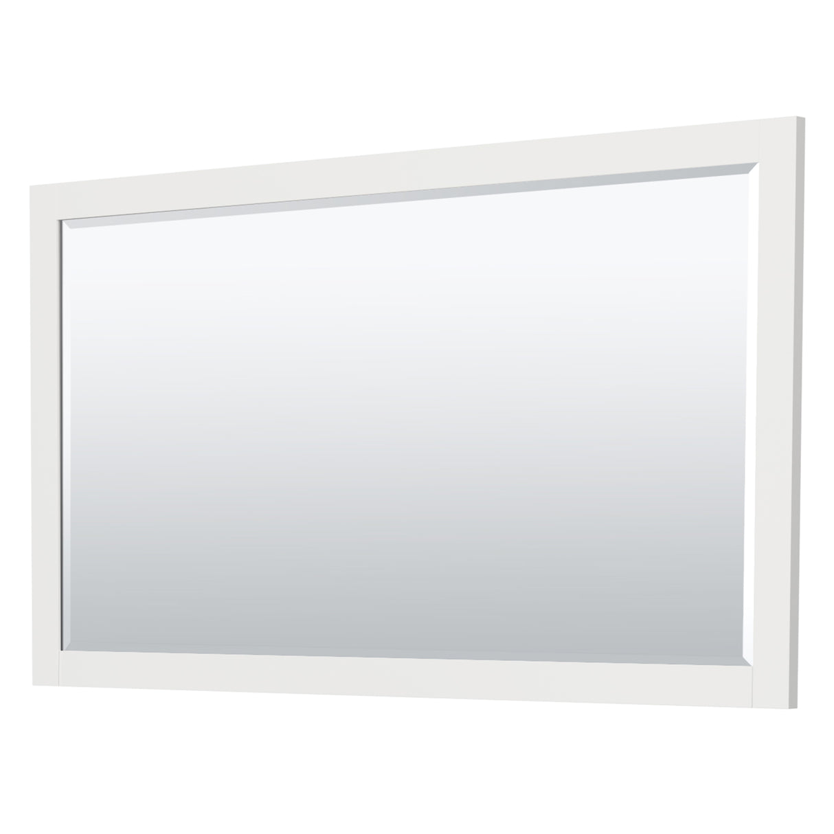 Miranda 60 Inch Single Bathroom Vanity in White 4 Inch Thick Matte White Solid Surface Countertop Integrated Sink Brushed Nickel Trim 58 Inch Mirror