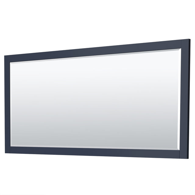 Miranda 84 Inch Double Bathroom Vanity in Dark Blue White Cultured Marble Countertop Undermount Square Sinks Matte Black Trim 70 Inch Mirror