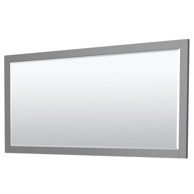 Miranda 72 Inch Double Bathroom Vanity in Dark Gray 1.25 Inch Thick Matte White Solid Surface Countertop Integrated Sinks Brushed Nickel Trim 70 Inch Mirror