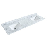 Strada 72 Inch Double Bathroom Vanity in White White Carrara Marble Countertop Undermount Square Sink Brushed Nickel Trim