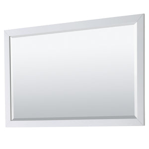 Strada 66 Inch Double Bathroom Vanity in White White Carrara Marble Countertop Undermount Square Sink Satin Bronze Trim 58 Inch Mirror
