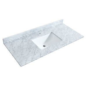 Marlena 48 Inch Single Bathroom Vanity in Dark Blue White Carrara Marble Countertop Undermount Square Sink Brushed Nickel Trim