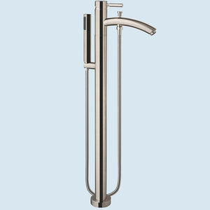Melissa 71 Inch Freestanding Bathtub in White with Floor Mounted Faucet Drain and Overflow Trim in Brushed Nickel