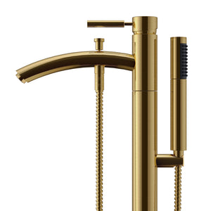 Taron Modern-Style Bathroom Tub Filler Faucet (Floor-mounted) in Brushed Gold