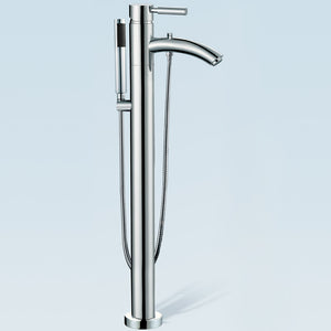 Melissa 65 Inch Freestanding Bathtub in White with Floor Mounted Faucet Drain and Overflow Trim in Polished Chrome