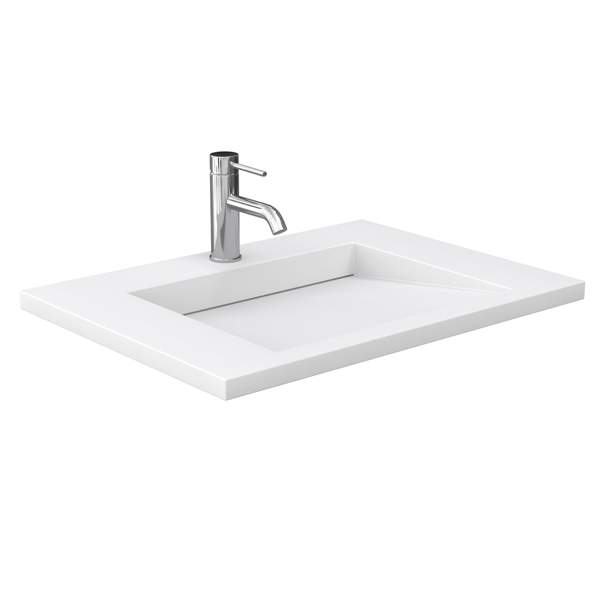 Miranda 30 Inch Single Bathroom Vanity in Green 1.25 Inch Thick Matte White Solid Surface Countertop Integrated Sink Brushed Gold Trim