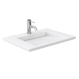 Miranda 30 Inch Single Bathroom Vanity in White 1.25 Inch Thick Matte White Solid Surface Countertop Integrated Sink Brushed Gold Trim
