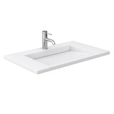 Miranda 36 Inch Single Bathroom Vanity in White 1.25 Inch Thick Matte White Solid Surface Countertop Integrated Sink Brushed Gold Trim