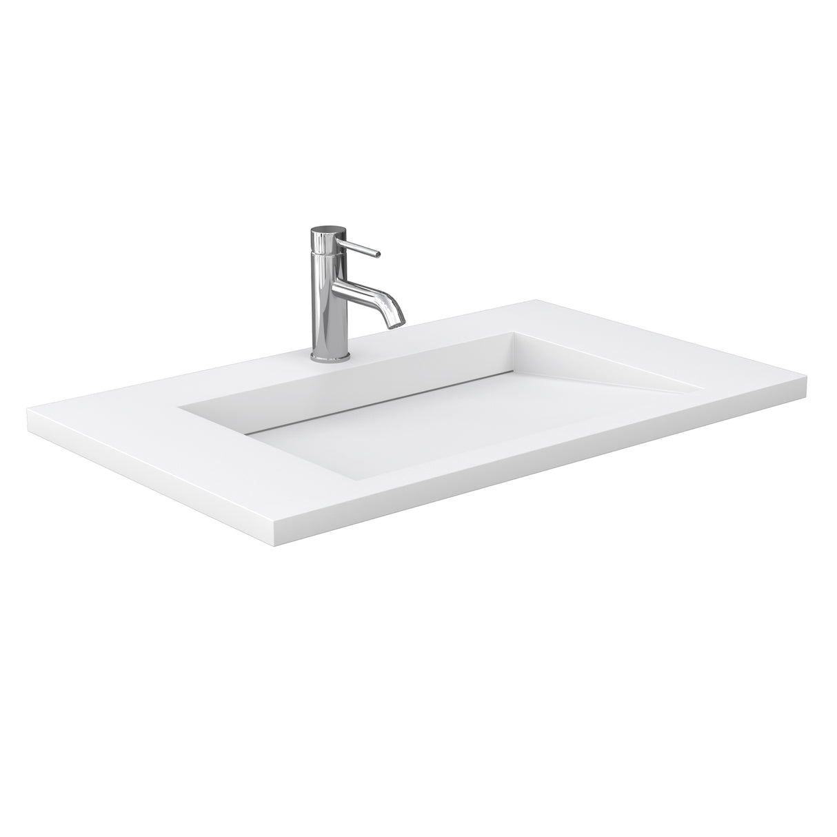 Miranda 36 Inch Single Bathroom Vanity in Green 1.25 Inch Thick Matte White Solid Surface Countertop Integrated Sink Brushed Nickel Trim 34 Inch Mirror