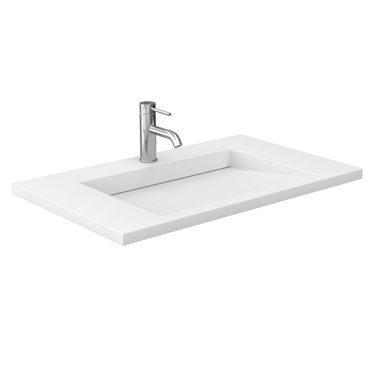 Miranda 36 Inch Single Bathroom Vanity in White 1.25 Inch Thick Matte White Solid Surface Countertop Integrated Sink Matte Black Trim
