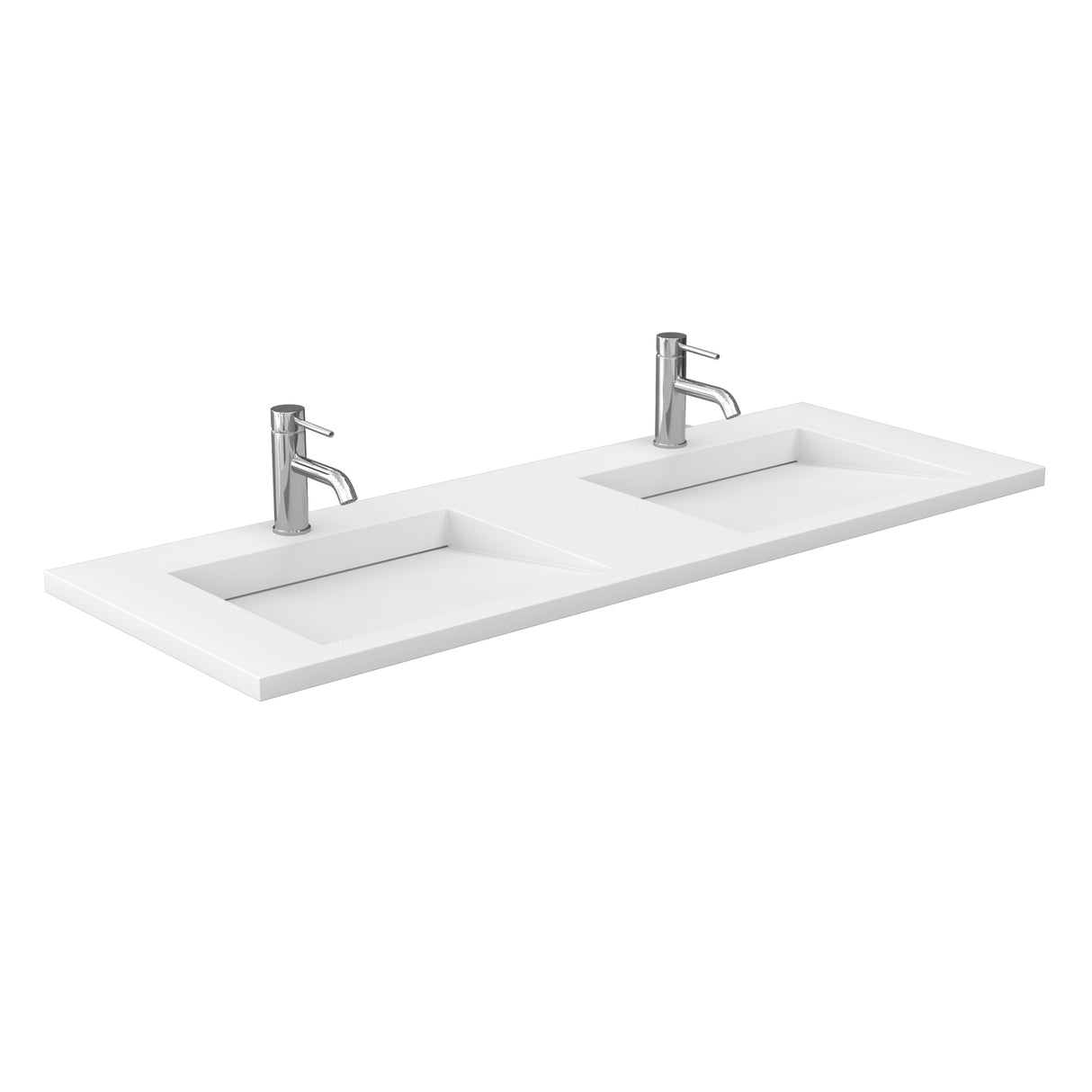 Miranda 60 Inch Double Bathroom Vanity in Green 1.25 Inch Thick Matte White Solid Surface Countertop Integrated Sinks Brushed Nickel Trim