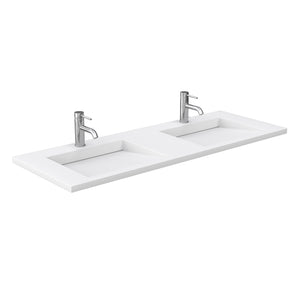 Miranda 60 Inch Double Bathroom Vanity in Green 1.25 Inch Thick Matte White Solid Surface Countertop Integrated Sinks Brushed Nickel Trim