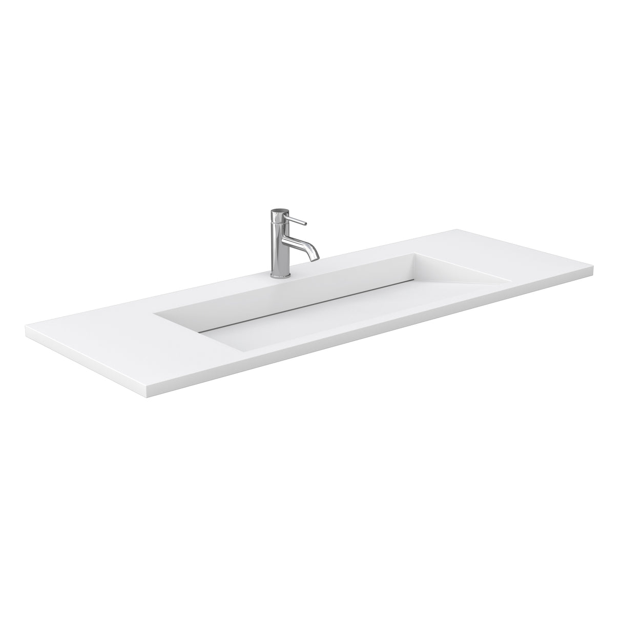 Miranda 60 Inch Single Bathroom Vanity in White 1.25 Inch Thick Matte White Solid Surface Countertop Integrated Sink Brushed Nickel Trim 58 Inch Mirror