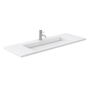 Miranda 60 Inch Single Bathroom Vanity in Green 1.25 Inch Thick Matte White Solid Surface Countertop Integrated Sink Brushed Nickel Trim 58 Inch Mirror