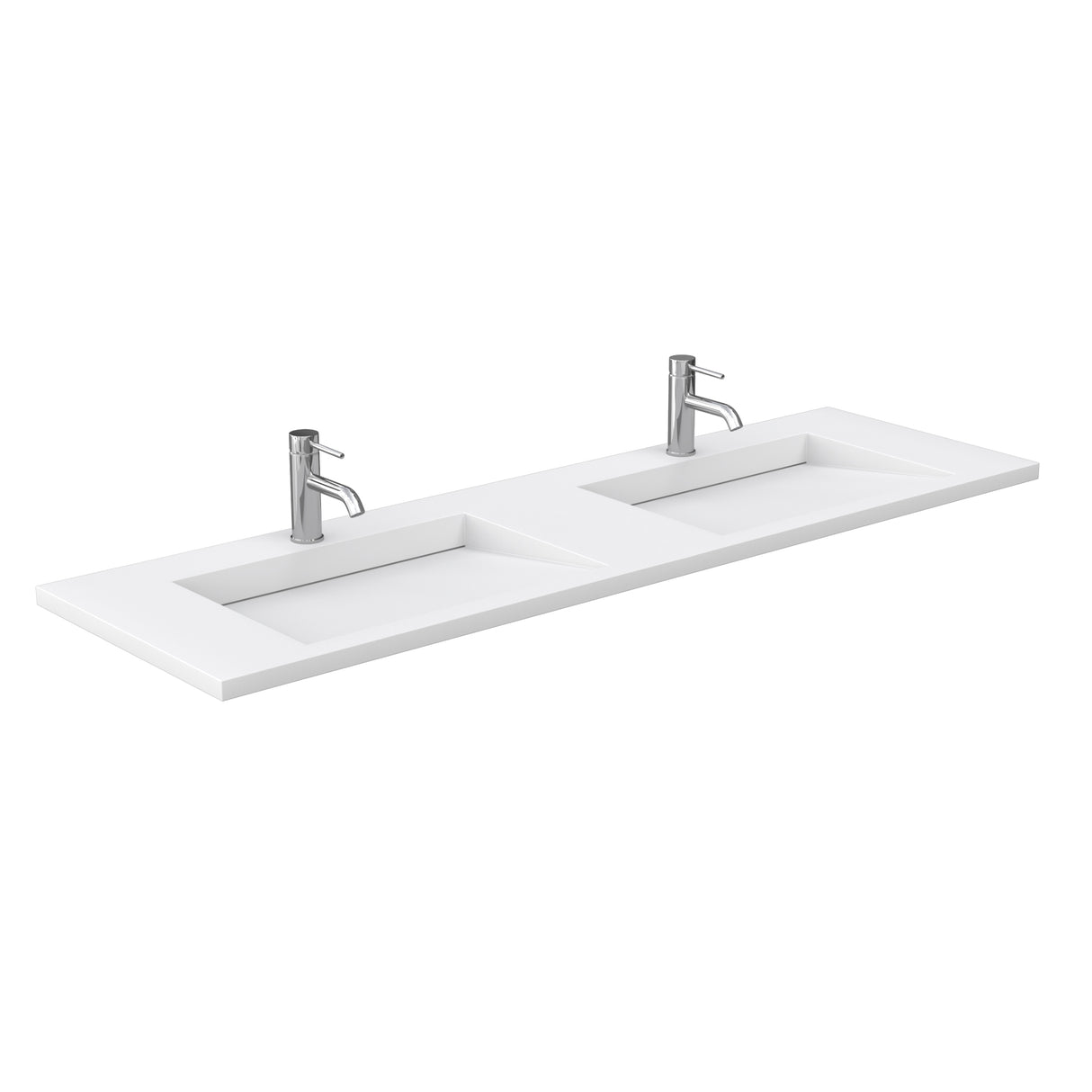 Miranda 72 Inch Double Bathroom Vanity in White 1.25 Inch Thick Matte White Solid Surface Countertop Integrated Sinks Brushed Nickel Trim 70 Inch Mirror