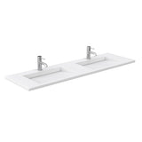 Miranda 72 Inch Double Bathroom Vanity in Green 1.25 Inch Thick Matte White Solid Surface Countertop Integrated Sinks Brushed Gold Trim