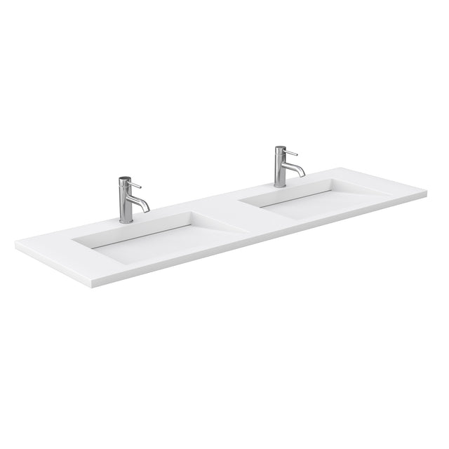 Miranda 72 Inch Double Bathroom Vanity in Green 1.25 Inch Thick Matte White Solid Surface Countertop Integrated Sinks Brushed Gold Trim