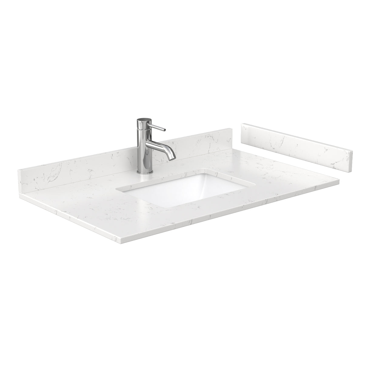 Miranda 36 Inch Single Bathroom Vanity in White Carrara Cultured Marble Countertop Undermount Square Sink Brushed Gold Trim