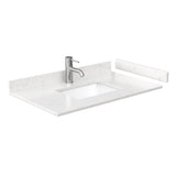 Deborah 36 Inch Single Bathroom Vanity in White Carrara Cultured Marble Countertop Undermount Square Sink Brushed Gold Trim 24 Inch Mirror