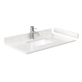 Strada 36 Inch Single Bathroom Vanity in White Carrara Cultured Marble Countertop Undermount Square Sink Matte Black Trim