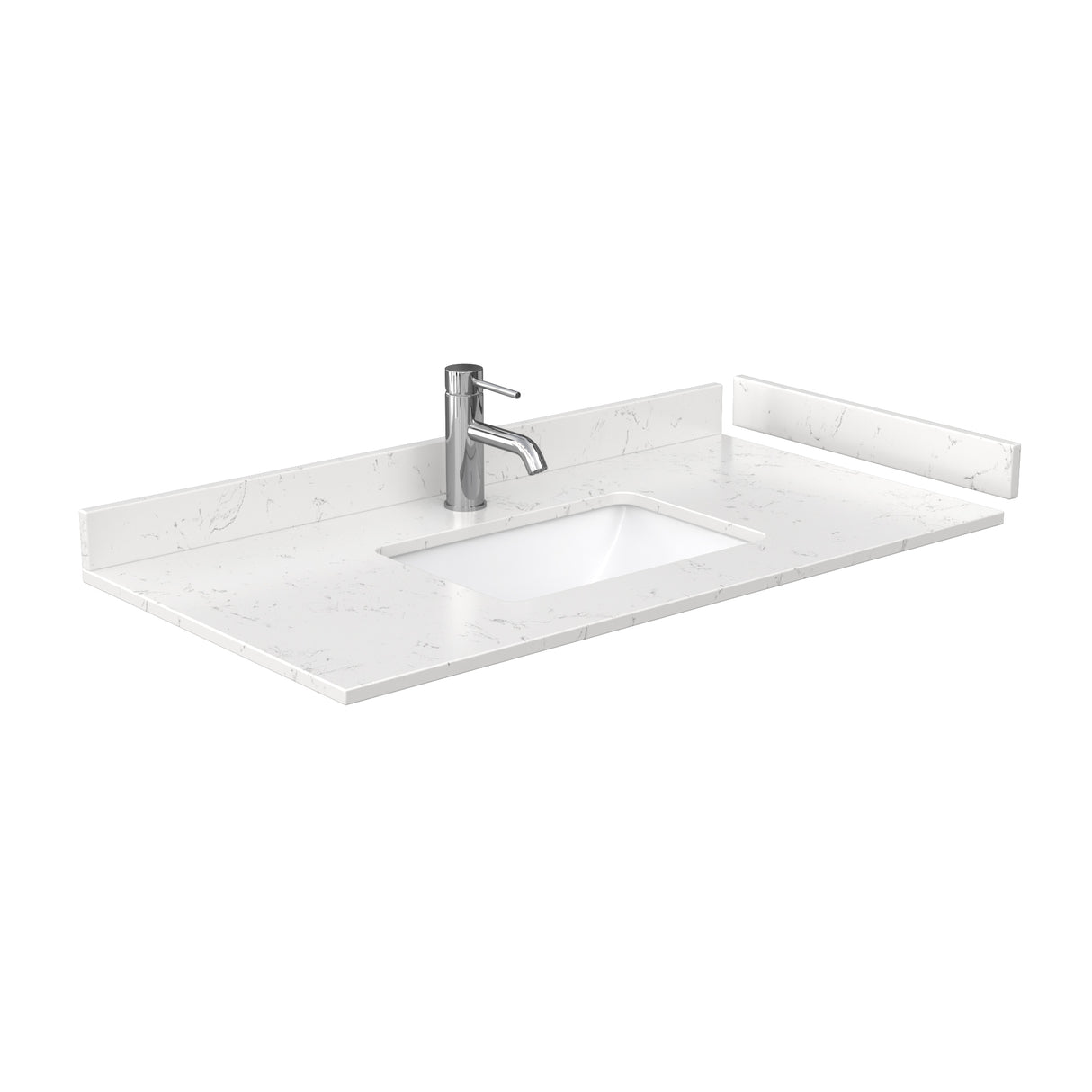 Miranda 42 Inch Single Bathroom Vanity in White Carrara Cultured Marble Countertop Undermount Square Sink Brushed Gold Trim 34 Inch Mirror