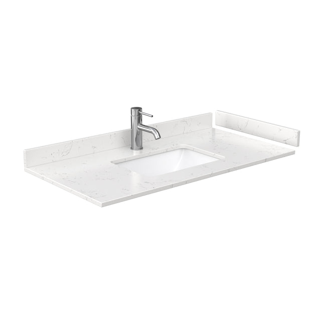 Miranda 42 Inch Single Bathroom Vanity in White Carrara Cultured Marble Countertop Undermount Square Sink Brushed Nickel Trim 34 Inch Mirror