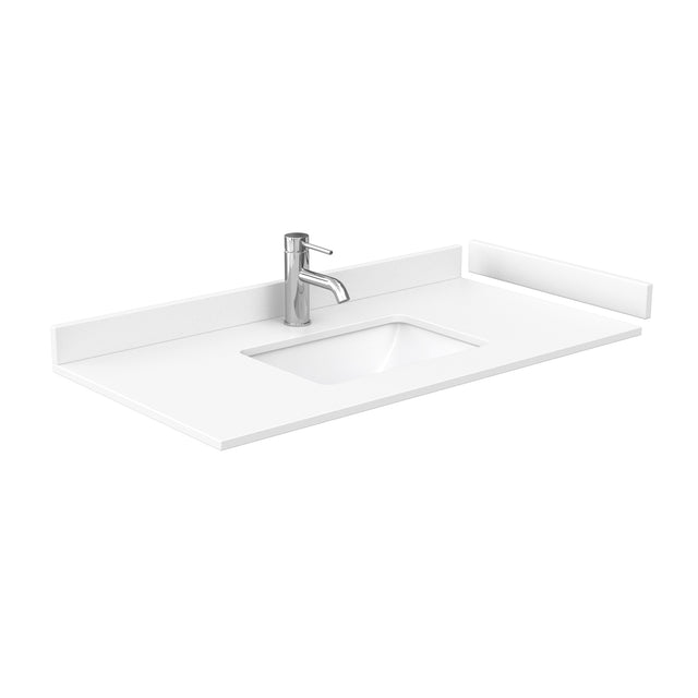 Miranda 42 Inch Single Bathroom Vanity in White White Cultured Marble Countertop Undermount Square Sink Matte Black Trim 34 Inch Mirror