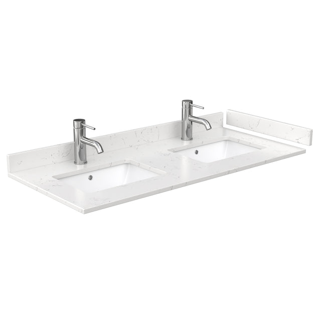 Beckett 48 Inch Double Bathroom Vanity in White Carrara Cultured Marble Countertop Undermount Square Sinks Matte Black Trim
