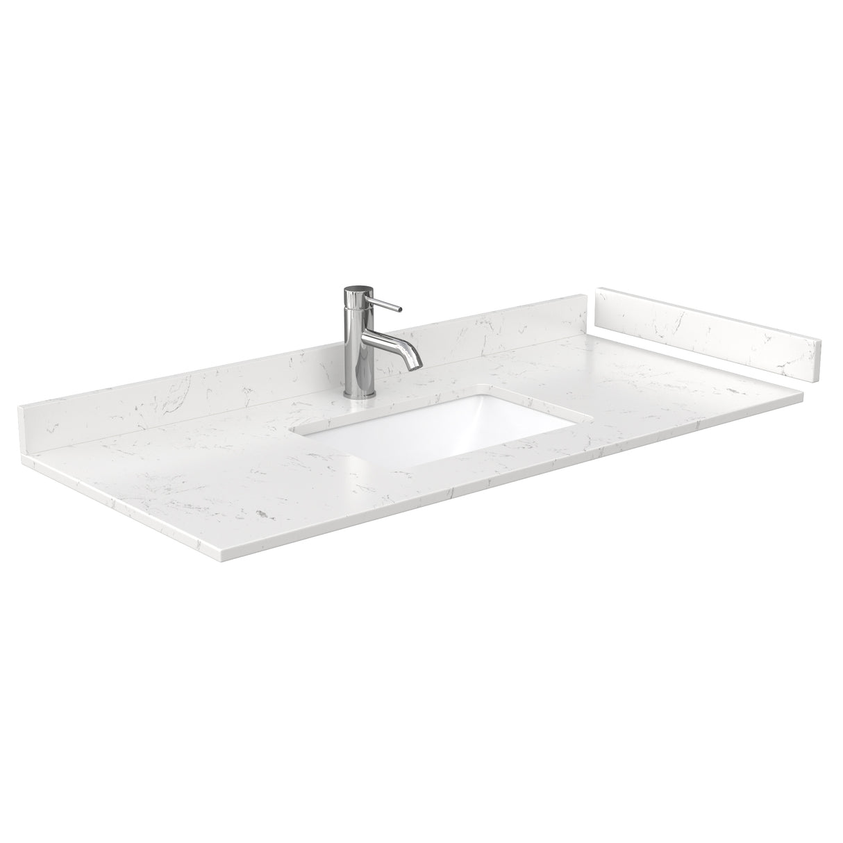 Avery 48 Inch Single Bathroom Vanity in White Carrara Cultured Marble Countertop Undermount Square Sink 46 Inch Mirror Brushed Gold Trim