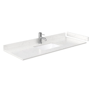Beckett 54 Inch Single Bathroom Vanity in White Carrara Cultured Marble Countertop Undermount Square Sink Brushed Gold Trim