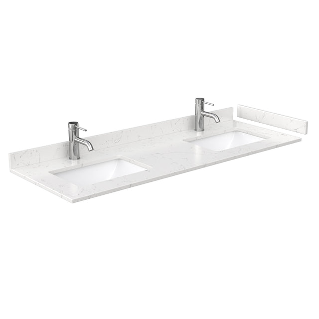 Miranda 60 Inch Double Bathroom Vanity in Dark Blue Carrara Cultured Marble Countertop Undermount Square Sinks Brushed Gold Trim