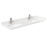 Strada 60 Inch Double Bathroom Vanity in White Carrara Cultured Marble Countertop Undermount Square Sink Brushed Nickel Trim 58 Inch Mirror