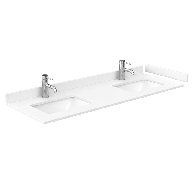 Daria 60 Inch Double Bathroom Vanity in White White Cultured Marble Countertop Undermount Square Sinks 24 Inch Mirrors Brushed Gold Trim