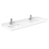 Avery 60 Inch Double Bathroom Vanity in White White Cultured Marble Countertop Undermount Square Sinks 58 Inch Mirror Brushed Gold Trim