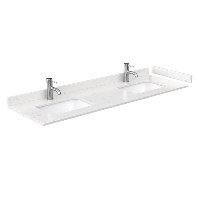 Beckett 66 Inch Double Bathroom Vanity in White Carrara Cultured Marble Countertop Undermount Square Sinks Matte Black Trim