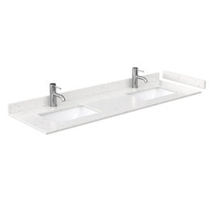 Strada 66 Inch Double Bathroom Vanity in Light Green Carrara Cultured Marble Countertop Undermount Square Sinks Brushed Nickel Trim 58 Inch Mirror