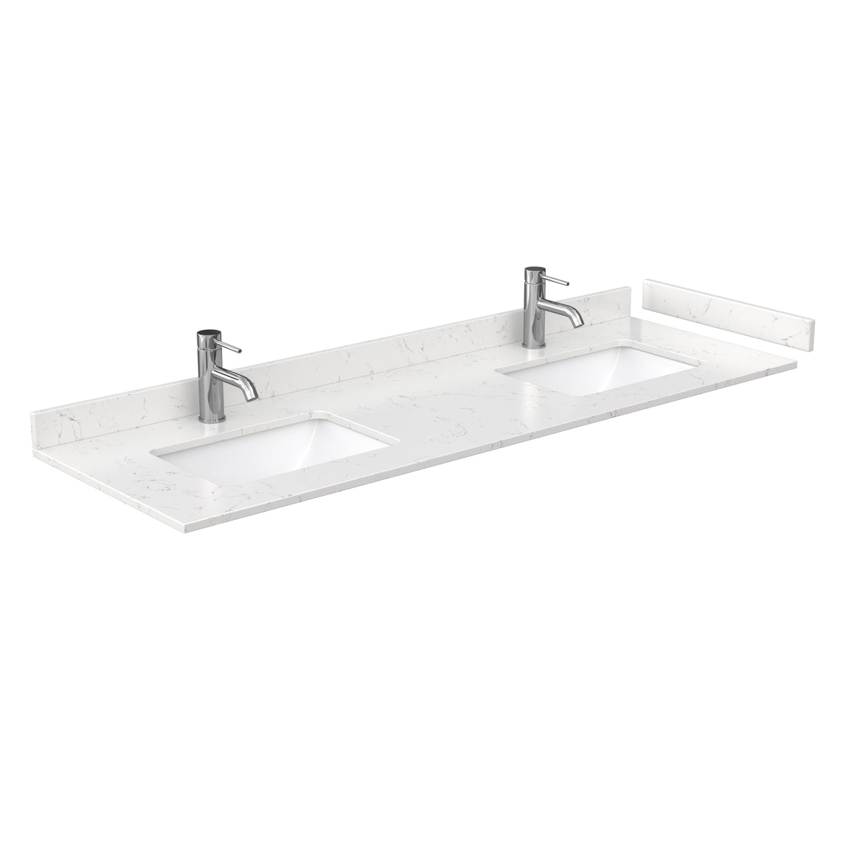 Strada 66 Inch Double Bathroom Vanity in White Carrara Cultured Marble Countertop Undermount Square Sink Matte Black Trim