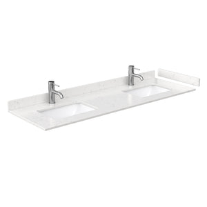 Strada 66 Inch Double Bathroom Vanity in Dark Gray Carrara Cultured Marble Countertop Undermount Square Sink Brushed Nickel Trim