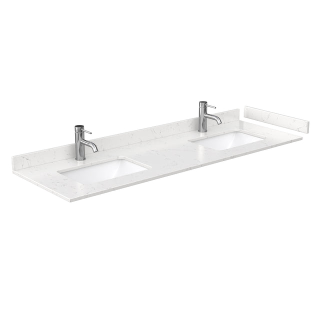 Beckett 66 Inch Double Bathroom Vanity in Dark Gray Carrara Cultured Marble Countertop Undermount Square Sinks Matte Black Trim