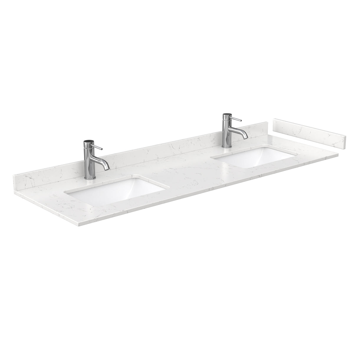 Beckett 66 Inch Double Bathroom Vanity in White Carrara Cultured Marble Countertop Undermount Square Sinks Brushed Gold Trim