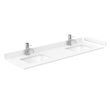 Icon 66 Inch Double Bathroom Vanity in White White Cultured Marble Countertop Undermount Square Sinks Satin Bronze Trim