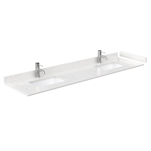 Deborah 80 Inch Double Bathroom Vanity in White Carrara Cultured Marble Countertop Undermount Square Sinks Brushed Gold Trim No Mirrors